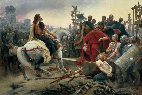 Vercingetorix throws his weapons at the feet of Julius Caesar - Lionel Royer