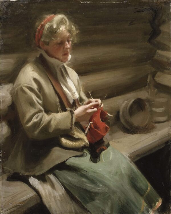 Girl knitting from Dalarna. Cabbage Margit, 1901 - Anders Zorn