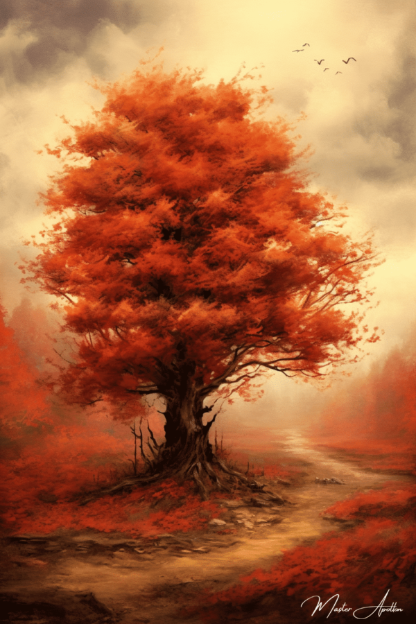 Autumn tree tableau under cloudy weather