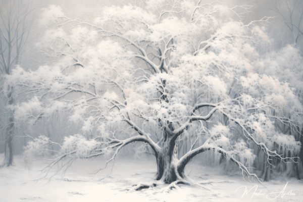 White tree painting in the snow