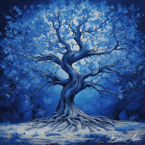 Blue tree painting in the snow