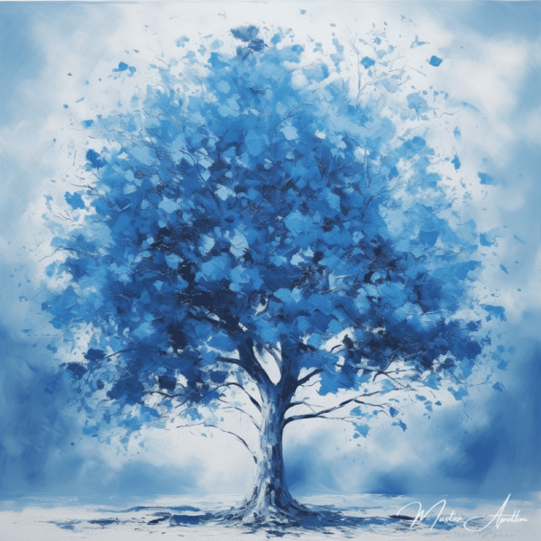 Blue and white tree painting