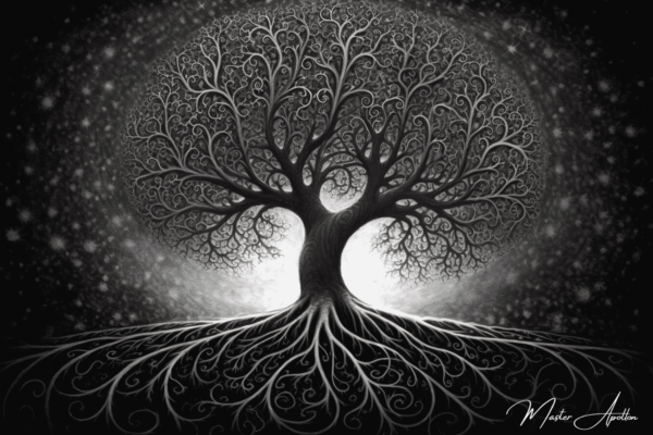 Black and white tree of life tableau eternity