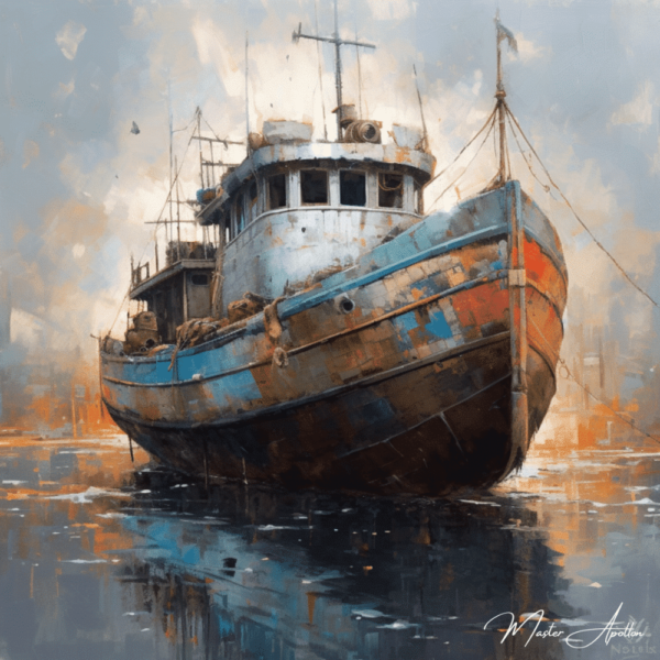 Contemporary fishing boat art tableau 2