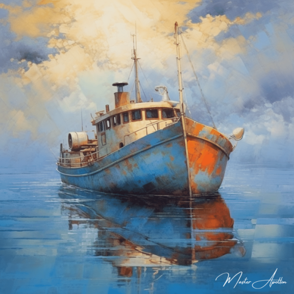 Contemporary fishing boat tableau