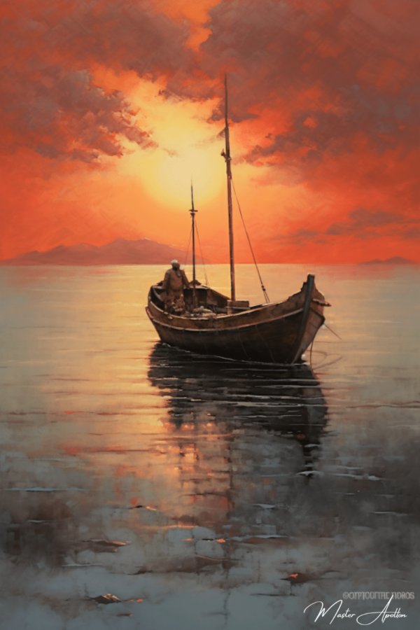 Contemporary small fishing boat painting