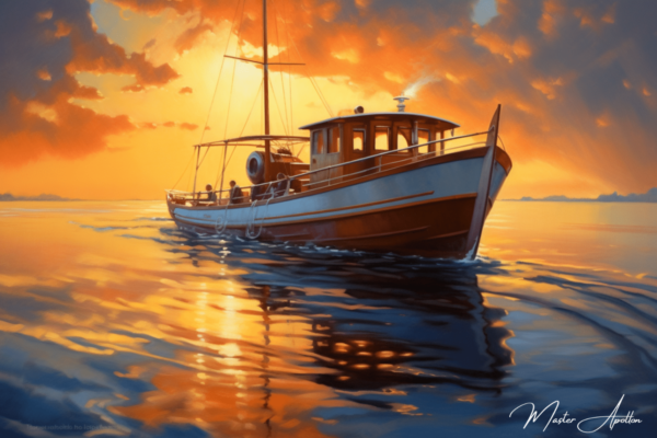 Contemporary boat tableau at sunset