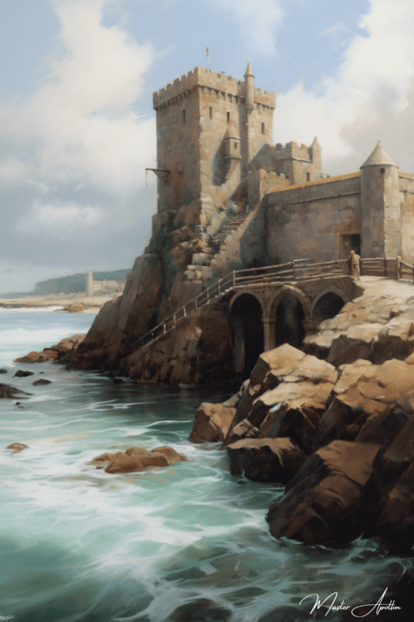 Contemporary Brittany seaside castle painting