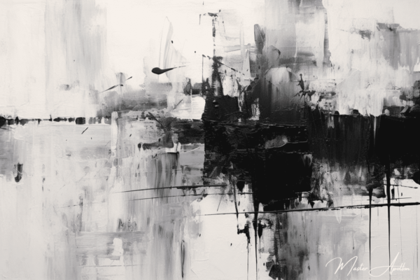 Contemporary abstract black and white tableau journey