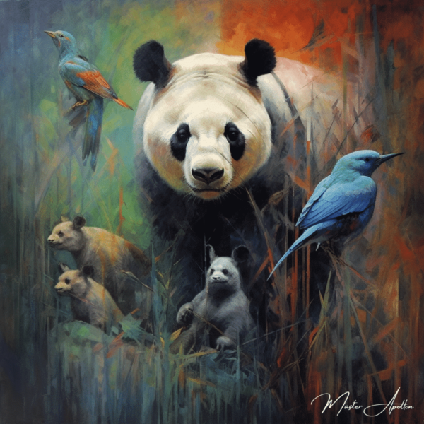 Contemporary painting of panda animals