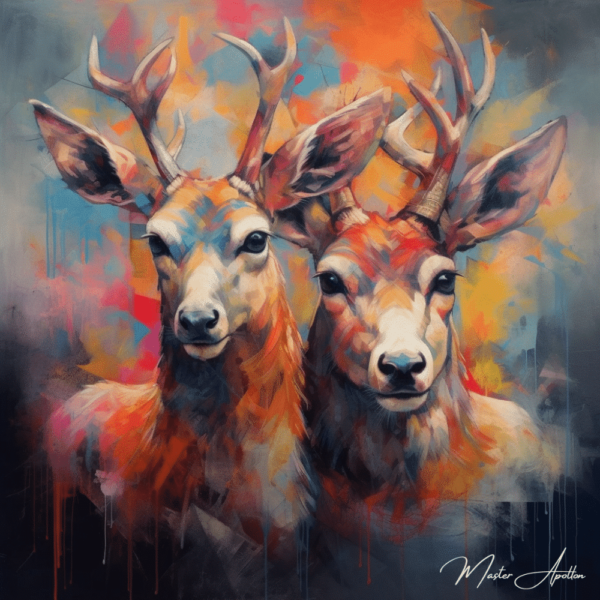 Contemporary painting of deer duo animals