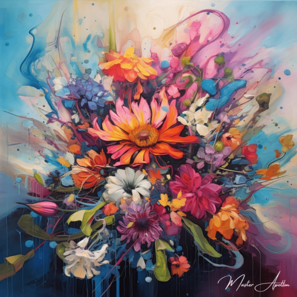 Contemporary painting with splendid flowers