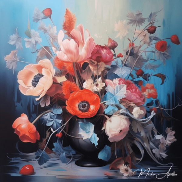 Contemporary painting with flowers vase