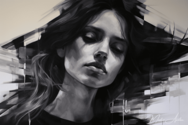 Contemporary black and white painting Manon