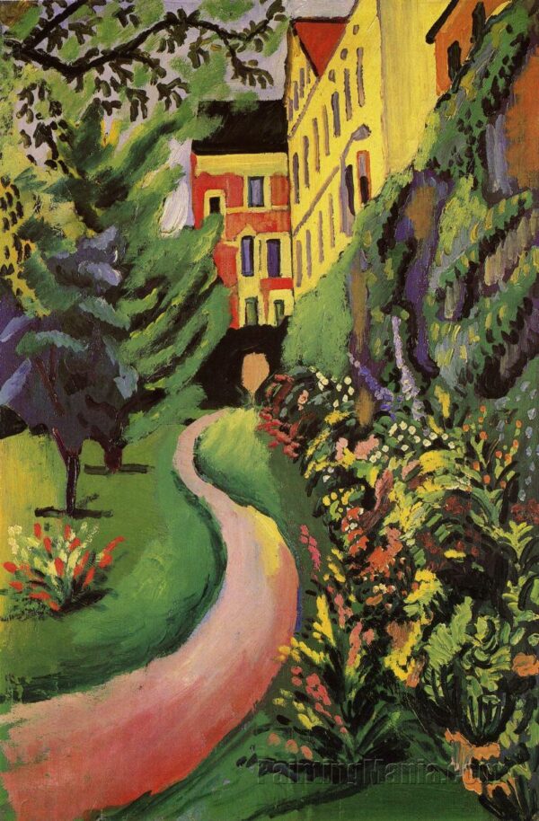 Our Garden with Flowering Borders" by August Macke - Oil Painting Reproduction