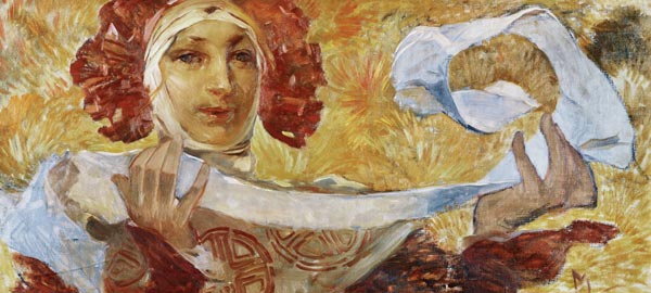 A Woman with a Scarf - Mucha