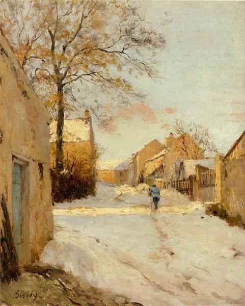 A Village Street in Winter - Alfred Sisley