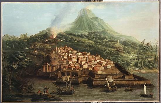 A volcanic island with a port and ships - Giovanni Antonio Canal