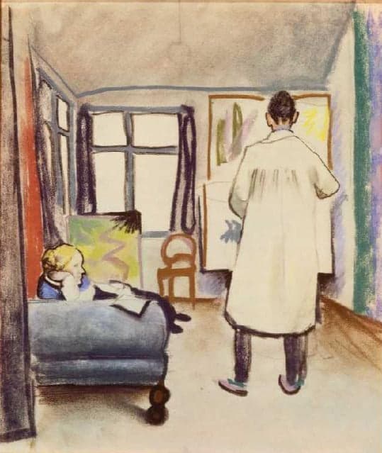 Marie and Franz Marc in the Studio at Macke's in Bonn - August Macke Oil Painting Reproduction