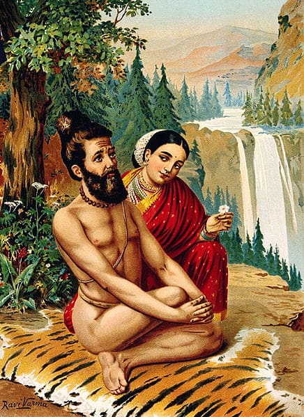 Ménaka the Nymph Tempting the Yogi – Ravi Varma" Oil Painting Reproduction