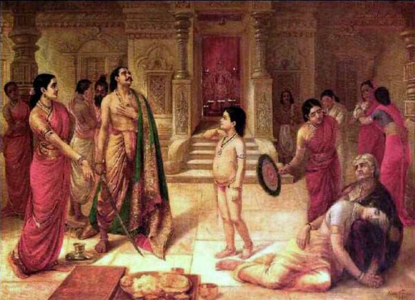 Mohini and Rugmangada Killing Her Own Son by Raja Ravi Varma - Ravi Varma: Oil Painting Reproduction