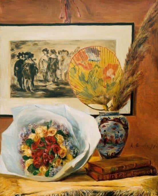 Still Life with Bouquet and Fan – Pierre-Auguste Renoir Oil Painting Reproduction