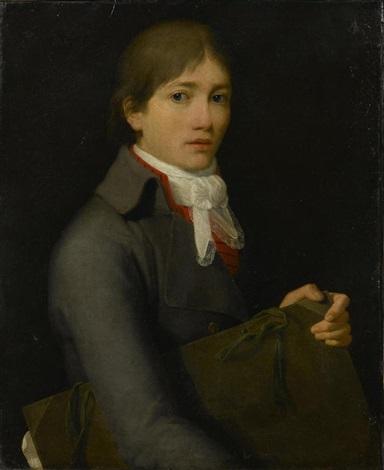 Portrait of an artist, half-length, holding a portfolio - Nicolas Bernard Lépicié