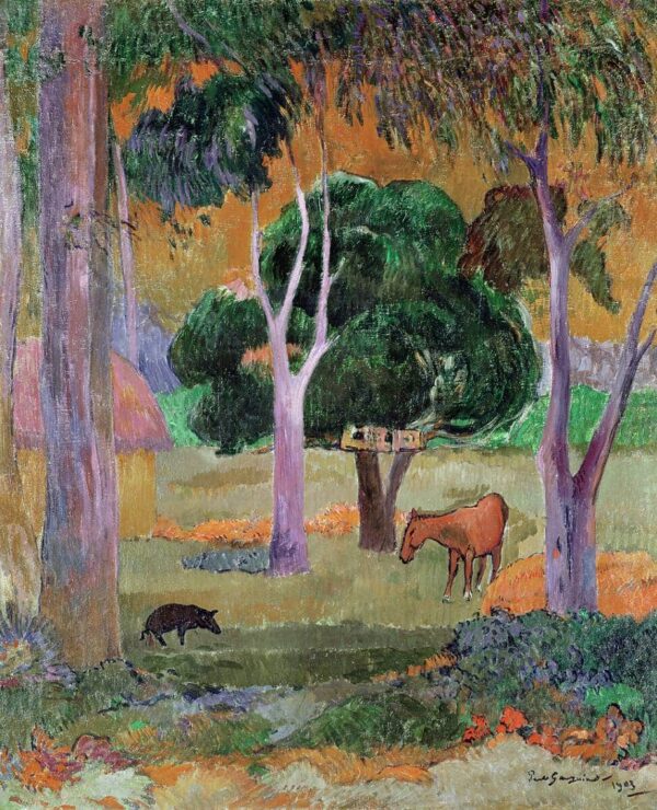 Landscape with a Pig and a Horse - Paul Gauguin