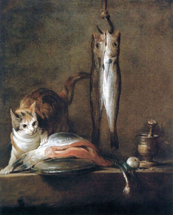 Still Life with Cat and Fish - Jean Siméon Chardin Oil Painting Reproduction