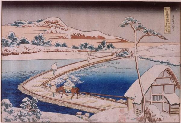 The Bridge of Boats at Sano in Kozuka Province - Katsushika Hokusai