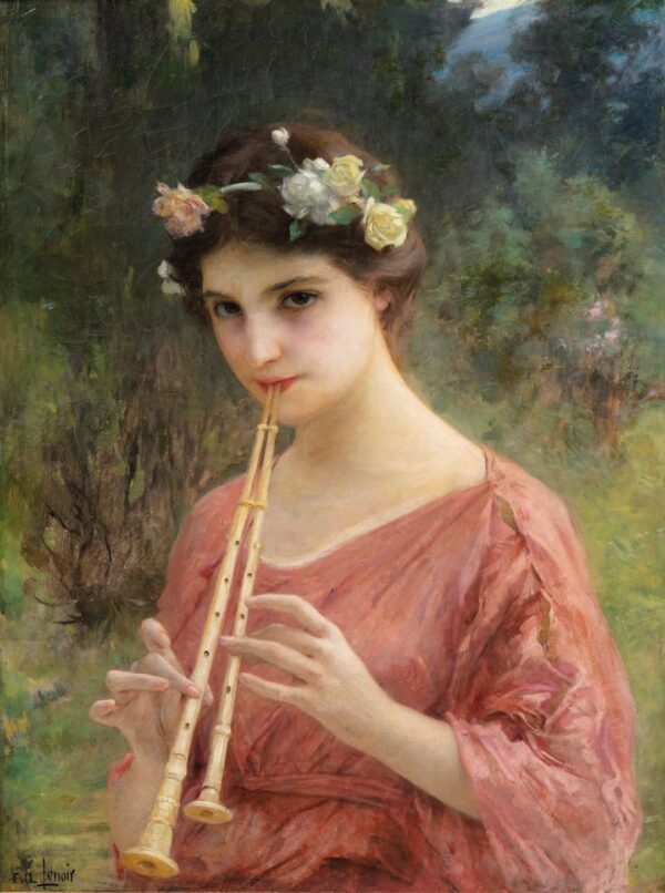 A young woman playing the aulos (or double flute) - Charles-Amable Lenoir