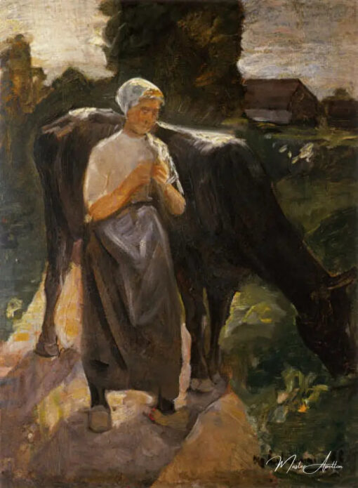 Fille avec la vache/ Cowgirl néerlandaise - Max Liebermann - Reproductions de tableaux et peintures haut de gamme