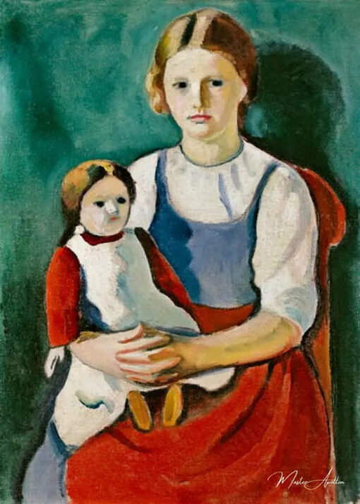 Fille blonde avec la poupée - August Macke - Reproductions de tableaux et peintures haut de gamme