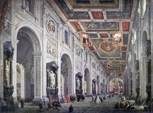 Intérieur de l'église San Giovanni in Laterano à Rome - Giovanni Paolo Panini - Reproductions de tableaux et peintures haut de gamme