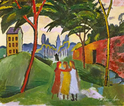 Paysage avec trois filles - August Macke - Reproductions de tableaux et peintures haut de gamme