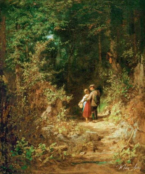 Amoureux dans un bois, vers 1860 - Carl Spitzweg - Reproductions de tableaux et peintures haut de gamme