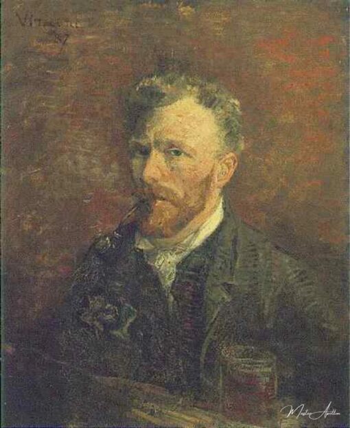 Autoportrait avec pipe et verre - Van Gogh - Reproductions de tableaux et peintures haut de gamme