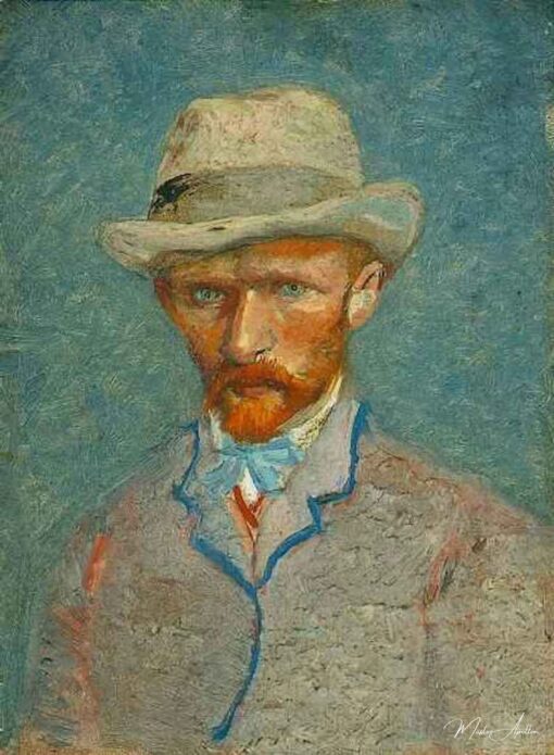 Autoportrait avec un chapeau de paille gris - Van Gogh - Reproductions de tableaux et peintures haut de gamme