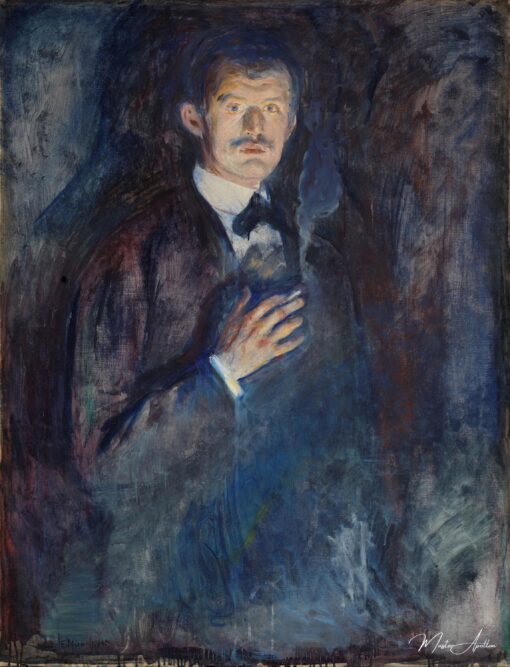 Autoportrait avec une cigarette - Edvard Munch - Reproductions de tableaux et peintures haut de gamme