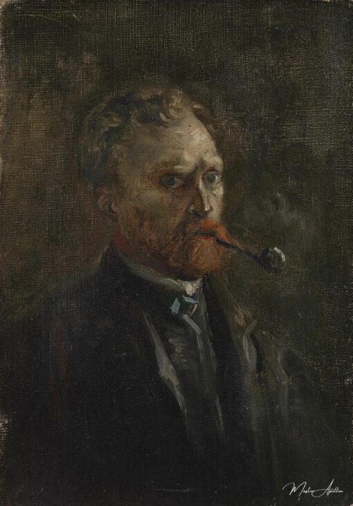 Autoportrait avec une pipe - Van Gogh - Reproductions de tableaux et peintures haut de gamme