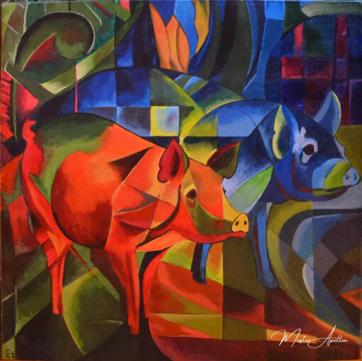 Cochons rouge et bleu - Franz Marc - Reproductions de tableaux et peintures haut de gamme