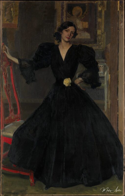 Dame de sorolla en noir - Sorolla - Reproductions de tableaux et peintures haut de gamme