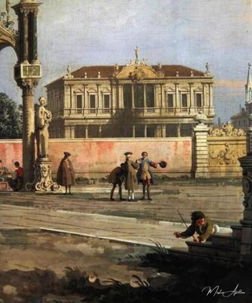 Détail d'une maison de ville et d'une place publique (huile sur toile) - Giovanni Antonio Canal - Reproductions de tableaux et peintures haut de gamme