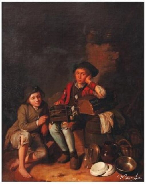 Deux enfants à la cage à oiseaux - Nicolas Bernard Lépicié - Reproductions de tableaux et peintures haut de gamme