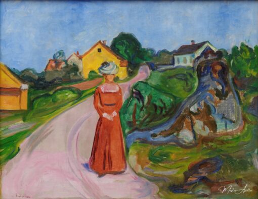 Femme en robe rouge - Edvard Munch - Reproductions de tableaux et peintures haut de gamme