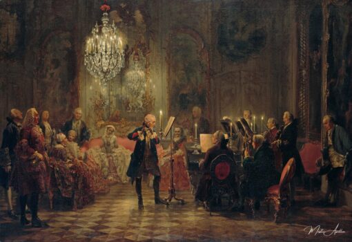 Frédéric II de Prusse jouant de la flûte au palais de Sanssouci - Adolph von Menzel - Reproductions de tableaux et peintures haut de gamme