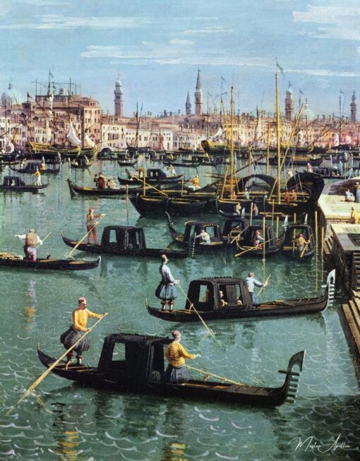 Gondoliers près de l'entrée du Grand Canal et de l'église de Santa Maria della Salute, Venise - Giovanni Antonio Canal - Reproductions de tableaux et peintures haut de gamme