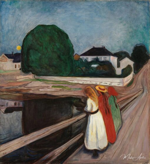 Jeunes Filles sur un pont - Edvard Munch - Reproductions de tableaux et peintures haut de gamme