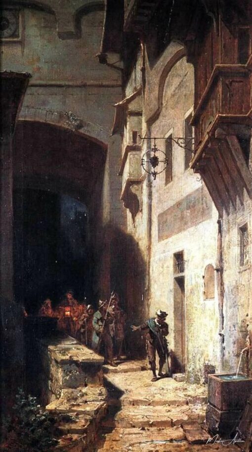 La garde de foule - Carl Spitzweg - Reproductions de tableaux et peintures haut de gamme