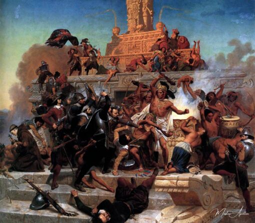 L'assaut de la Teocalli par Cortez et ses troupes - Emanuel Leutze - Reproductions de tableaux et peintures haut de gamme